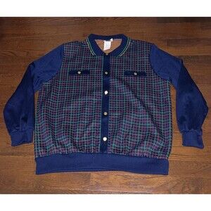 Cricket Lane Sweater Womens 20W Blue Red Green Yellow Plaid Decorative Buttons